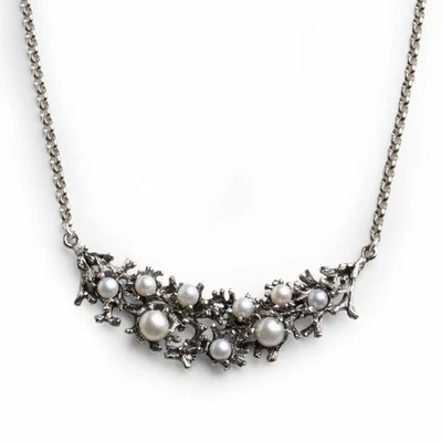 Collana 925 placcato rutenio con perle freshwater sferiche - Immagine 1 di 3