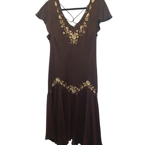 S.L. Fashions Dress 18 Brown  Asymmetric Special Occasion Embroidered Fairycore - Picture 1 of 8