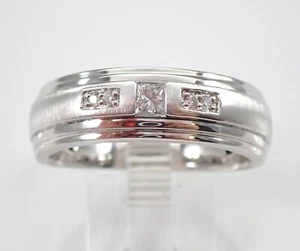 Anillo de compromiso de diamantes talla princesa de oro blanco para hombre alianza de aniversario de boda - Imagen 1 de 5