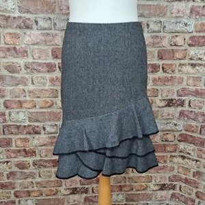 DKNY Tweed Skirt Grey Ruffle UK 10 Fitted Straight Above Knee 90's Y2K - Picture 1 of 12
