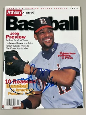 Revista firmada por Tony Clark certificado de autenticidad Athlon Sports 1999 béisbol vista previa Detroit Tiger Foto 1 de 2