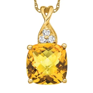 14K Solid Yellow Gold Citrine Diamond Necklace - Picture 1 of 5
