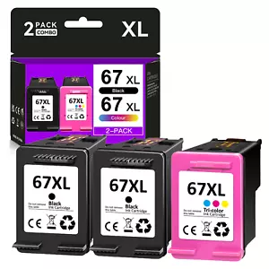 1-3PK 67-XL 67XL XXL Black & Color Ink for HP Deskjet 4155e Plus 4122 4132 4155 - Picture 1 of 8