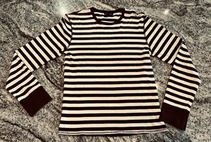 Men’s VTG H&M L.O.G.G Long Sleeve Y2K Henley Brown Beige Stripe Pullover Sz S - Picture 1 of 12