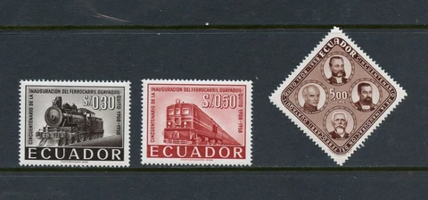 D448  Ecuador  1958   trains railroads locomotives   3v.     MNH Cover