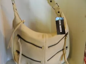 NWT Steve Madden Ivory Hobo Handbag With Zippered Pockets On Front - Picture 1 of 5