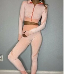 Workout set Size Medium Women 2 Piece Set high Rise Leggings crop jacket - Picture 1 of 10