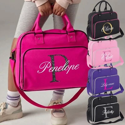 Personalised Script Colour Initial Dance Bag Kids Girl Gymnastics Glitter Ballet - Image 1 of 4
