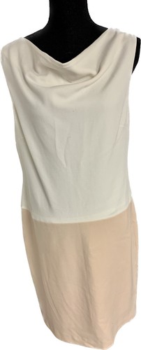 OFF WHITE Abito tubino smanicato Caroll Off bianco polvere rosa drappeggiato scollo dietro zip taglia 42