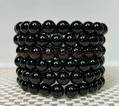 Wholesale Lot 6 Pcs 8mm Natural Black Onyx Healing Crystal Stretch Bracelet 7.5" - Image 1 of 4