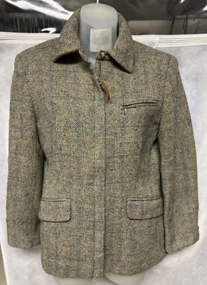 Ralph Lauren Jacket Full Zip Wool Blazer Tweed Plaid Grey Blue Woman's Sz 6 - Image 1 of 4