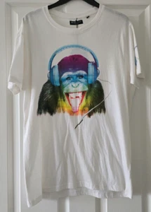 Brave Soul Monkey with Headphones White Tee T Shirt Size Small S New with Tag - Picture 1 of 5