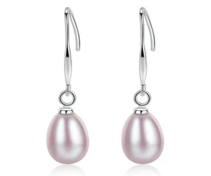 Pearl Drop Earrings Sterling Silver Studs Teardrop Oval Freshwater Culture PE27 - Picture 1 of 12