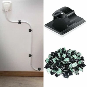 100X Cable Clips Self-Adhesive Cord Management Wire Holder Organizer Clamp Black - Picture 1 of 8