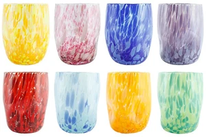 Set of Eight 8 Murano Glass Drinking Art Tumblers Pink Green Blue Red Yellow - Picture 1 of 19