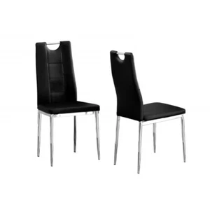 Modern Dining Chair Set of 2, Black Leather Upholstered Chairs with Chrome Frame - Picture 1 of 3
