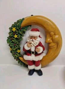 Vintage Christmas Wreath Santa  Crescent Moon Wreath Midwest 14" Holiday D50 - Picture 1 of 11