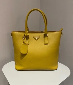 Prada Saffiano Galleria Yellow Gold Hardware Leather Handbag Tote Bag Shoulder - Picture 1 of 10