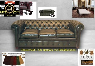 Chesterfield Devon  3 Sitz  Schlaf Sofa B100 Härtegrad 400 Echtleder lUXUS LEDER - Bild 1 von 4