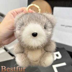 13 cm/5" vera pelliccia di visone orso pompon palla borsa ciondolo borsa portachiavi ciondolo regalo - Foto 1 di 9