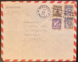 1952 Philippines #504,#510,#562(2) w Cebu City slogan cancel on cov to Denmark*d - Picture 1 of 2