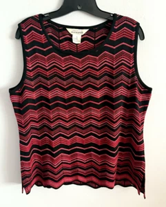 Camiseta sin mangas Misook 100 % acrílico tejida boho chic chevron zigzag rosa negro talla L - Imagen 1 de 3