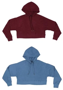 Cotton On Body Rippstrick Cropped Langarm Kordelzug Hoodie Sweatshirt Neu mit Etikett - Bild 1 von 3