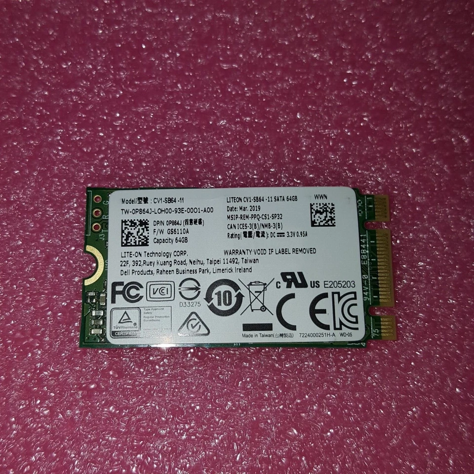 DELL P864J CV1-SB64-11 64GB M.2 Solid State Drive 40MM  - Image 1 of 4