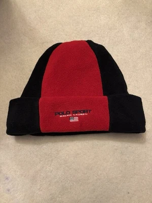 Polo Sport Ralph Lauren Vintage 90s Fleece Beanie Ski Hat Flag USA Colorblock - Image 1 of 4