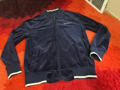 Chaqueta de salón vintage de terciopelo Sean John azul marino con cremallera grande 2001 Foto 1 de 4