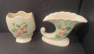 Hull Art Pottery "White Rosella" Cornucopia + Vase - Picture 1 of 10