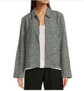 Eileen Fisher Notch Lapel Collar Long Sleeve Zip Front Tweed Jacket Organic - XL - Picture 1 of 15
