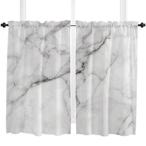 Marble Window Tier Curtain 45 Inches Long Set of 2 Panels, Marble Cracks Moti... - Picture 1 of 5