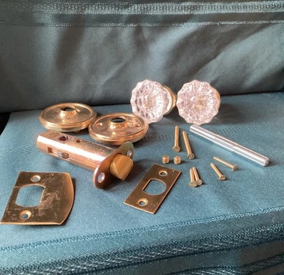 Perilla de puerta de vidrio acanalado de herrajes de montaña de cobre 2 juegos de pasajes latón victoriano Foto 1 de 4