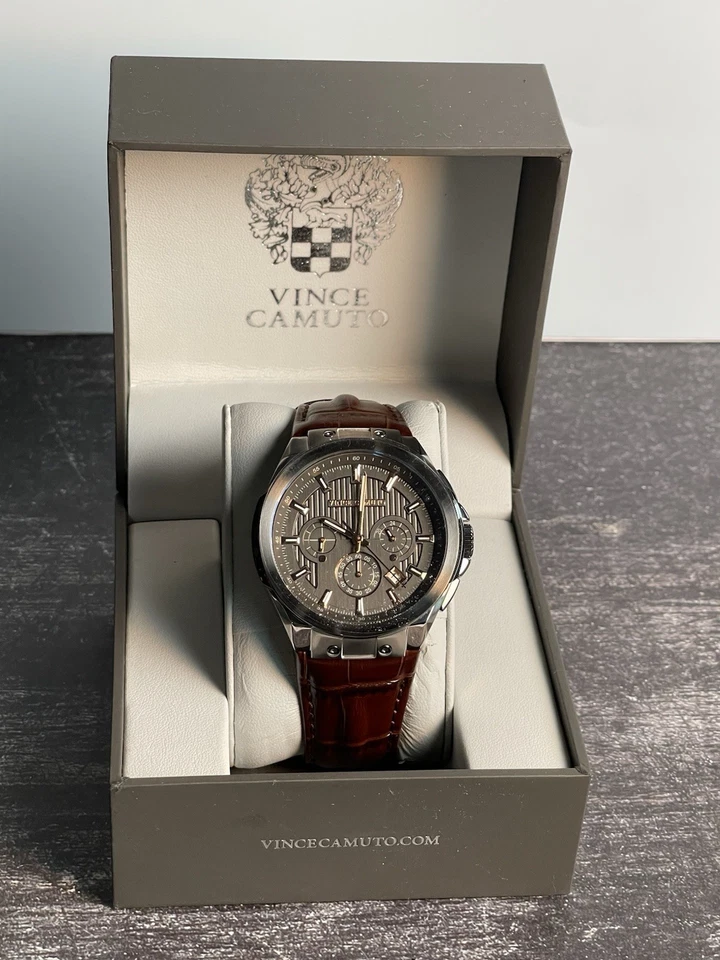 Vince Camuto VC/1111SG Men's Chronograph Watch 5ATM VD53(3) BRN Leather -See Det - Image 1 of 4