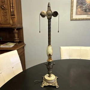 Antike Vintage Doppelfassung verziert mythische Meerjungfrau Messing Tischlampe - Bild 1 von 6