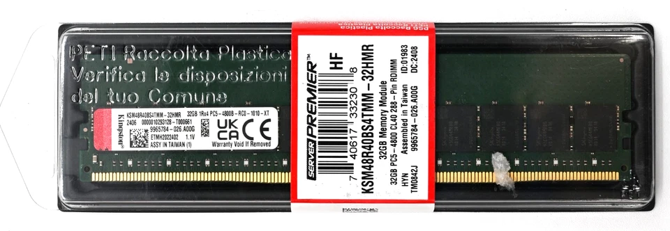 Kingston 32GB DDR5 4800MHz ECC REG 1Rx4 PC5-38400 RDIMM KSM48R40BS4TMM-32HMR - Image 1 of 1