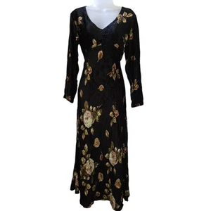 Abito nostalgia donna 8 nero floreale nuovo con etichetta cravatta velluto rayon strega fata stravagante - Foto 1 di 14