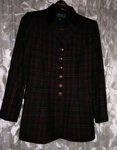 Vintage Ralph Lauren Reitsport Karo Woll Blazer Samt Kragen Jacke 10 - Bild 1 von 9
