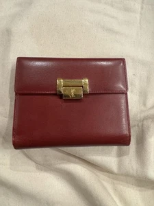 Yves Saint Laurent Tri-fold Wallet Leather Bordeaux Kisslock - Picture 1 of 7