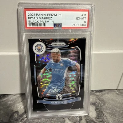 2021 Panini Black Prizm 1/1 Riyad Mahrez Premier League PSA 6 EX-MT One of One - Image 1 of 4
