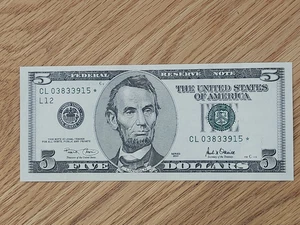 2001 $5 "STAR NOTE" UNC/GEM SAN FRANCISCO CL03833915* 2 OF 3 CON SERIAL NUMBER - Picture 1 of 5