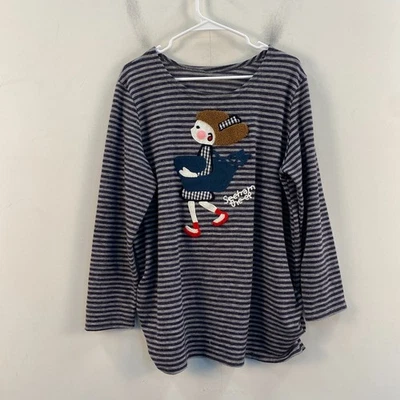 Womens 2X Blouse T Tee Shirt Top Gray Purple Embroidered Girl Cotton Pullover - Image 1 of 4