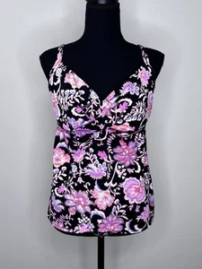 Lands’ End Swimsuit Top Floral Adjustable Straps Wire Cups Pink Womens Size 12 - Picture 1 of 10