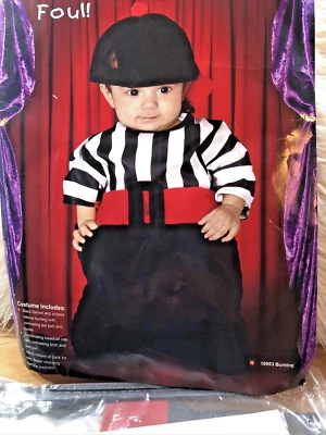 Baby Halloween costume 0-6 M baseball Referee Bunting & ball cap Black Flannel - Image 1 of 4