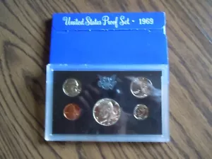 1969 Proof Set Original Blue Box 5 Coin US Mint 40% Silver Half - Picture 1 of 15