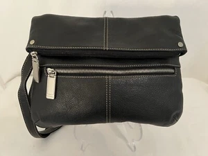 Tignanello Black Leather Organizer Fold Over Crossbody Shoulder Bag Purse in EUC - Picture 1 of 19