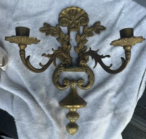 Great Brass Ornate Double WALL CANDLE SCONCE - Picture 1 of 8