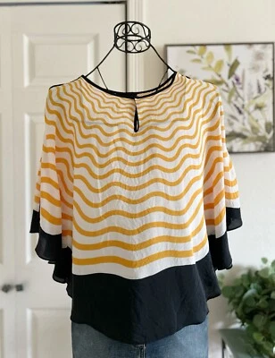 Blusa Fendi amarilla a rayas dobladillo redondo seda capa talla mediana Foto 1 de 4