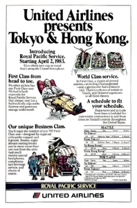 UNITED AIRLINES—ROYAL PACIFIC SERVICE—TOKYO & HONG KONG—1983 MAGAZINE PRINT AD - Picture 1 of 1